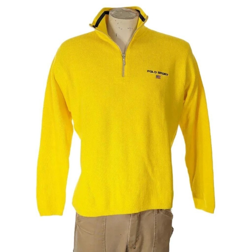 Polo Ralph Lauren Sport Vintage Quarter Zip Ribbed Knit Cotton Sweater S XXL EUC
